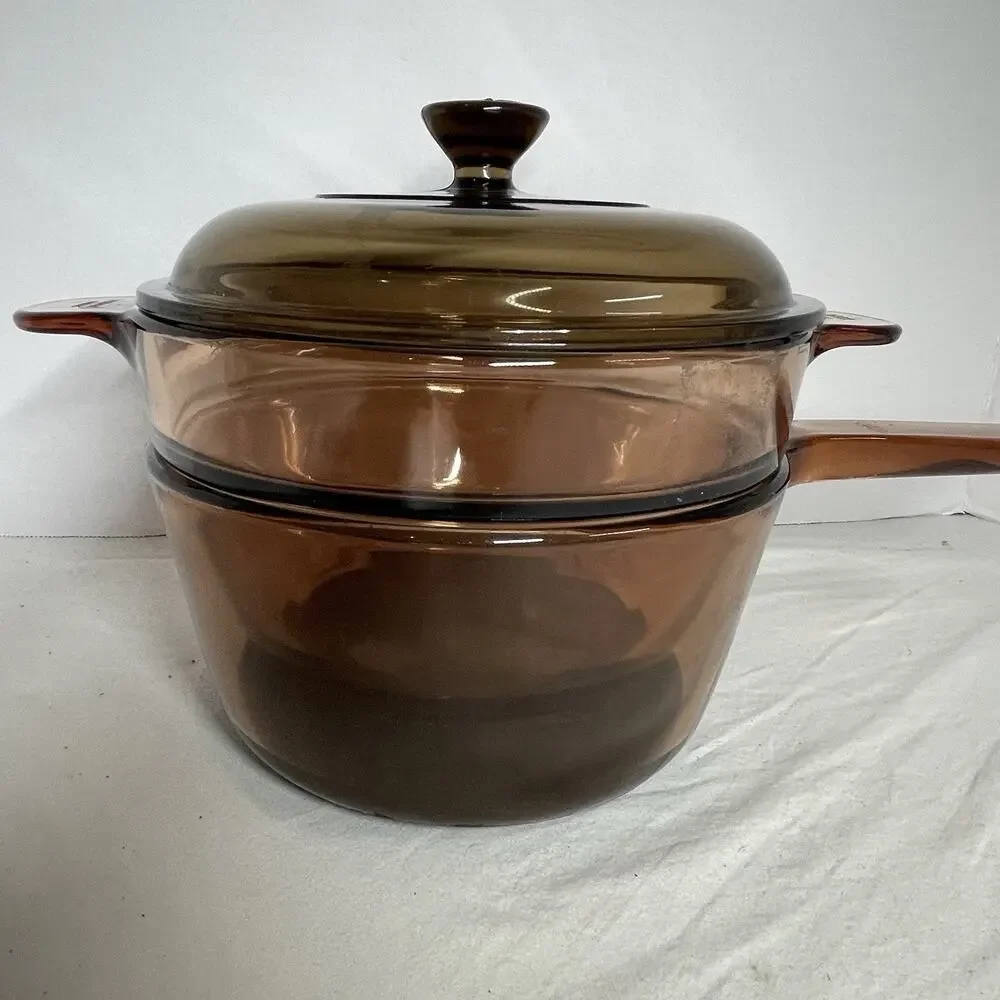 Corning Visions Vision Ware Amber 3pc Double Boiler 1.5L Pot Sauce Pan Lid